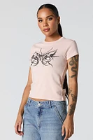 Rhinestone Distressed Butterfly Graphic Fitted T-Shirt