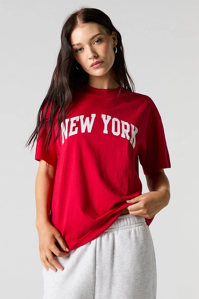 T-shirt de coupe garçonne rouge à imprimé New York