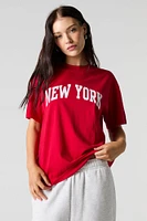 T-shirt de coupe garçonne rouge à imprimé New York