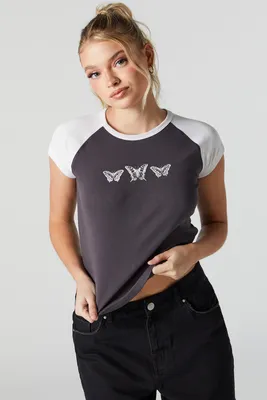 Butterfly Graphic Raglan T-Shirt