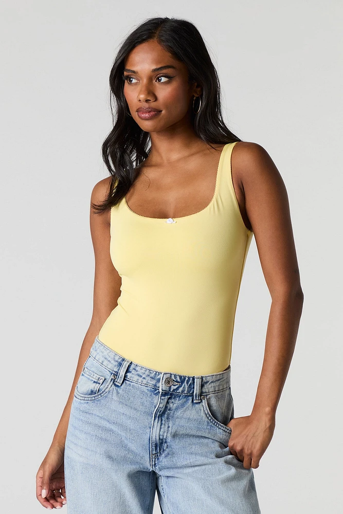 Contour Lace Rosette Trim Scoop Neck Bodysuit