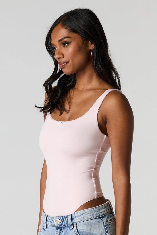 Contour Lace Rosette Trim Scoop Neck Bodysuit
