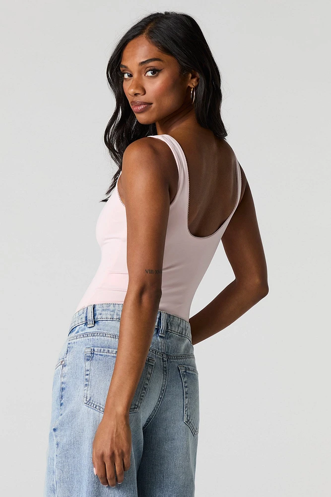 Contour Lace Rosette Trim Scoop Neck Bodysuit