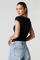 Ribbed Square Neck Short Sleeve Bodysuit