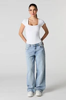 Ribbed Square Neck Short Sleeve Bodysuit