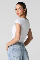 Ribbed Square Neck Short Sleeve Bodysuit