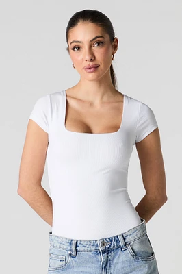 Ribbed Square Neck Short Sleeve Bodysuit