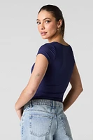 Ribbed Square Neck Short Sleeve Bodysuit