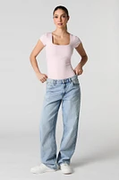 Ribbed Square Neck Short Sleeve Bodysuit
