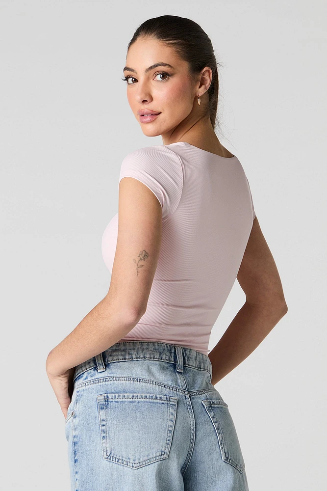 Ribbed Square Neck Short Sleeve Bodysuit