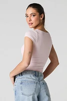 Ribbed Square Neck Short Sleeve Bodysuit