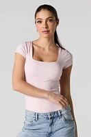 Ribbed Square Neck Short Sleeve Bodysuit