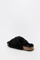 Faux Fur Buckled Cork Slide