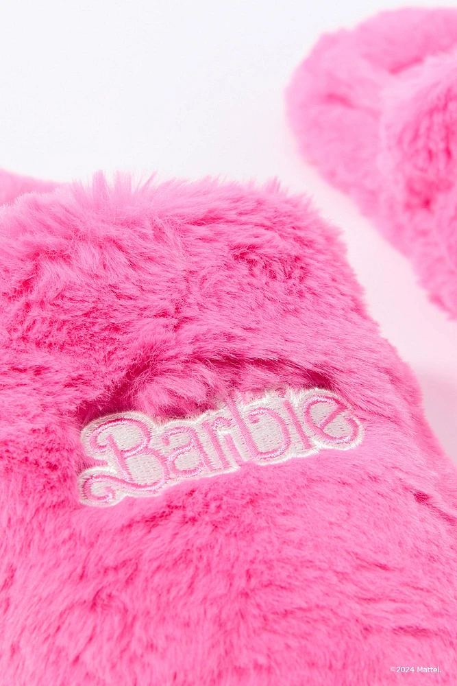 Pantoufles en similifourrure avec motif brodé Barbie