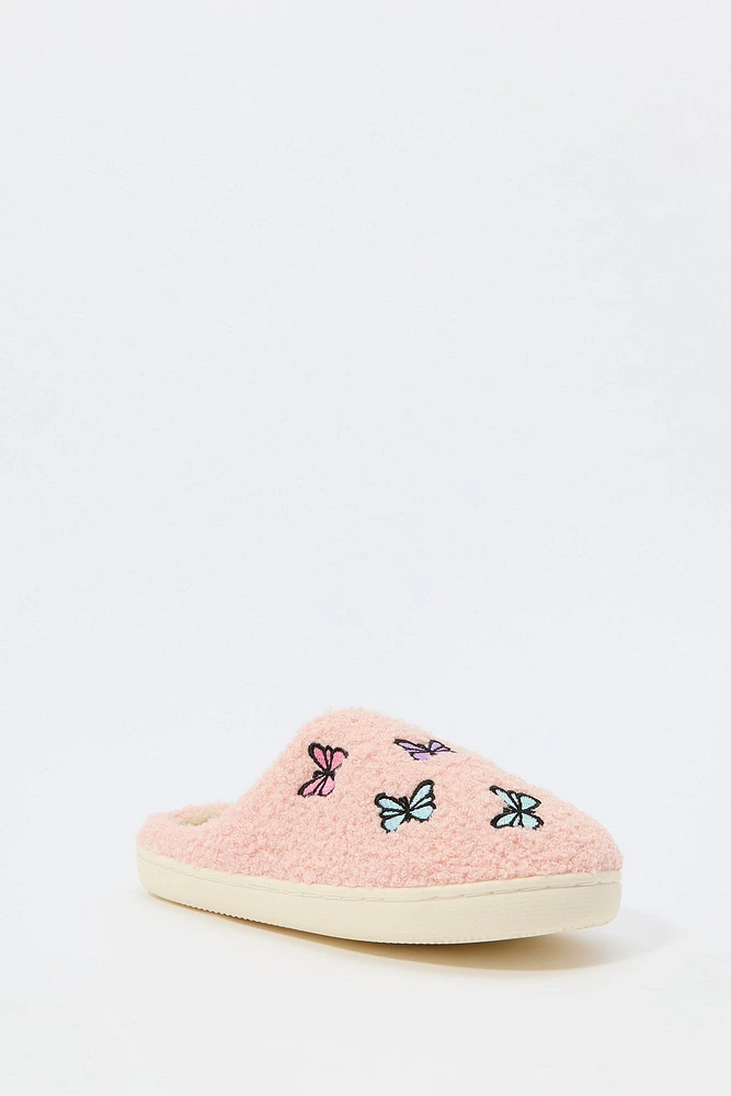 Butterfly Embroidered Sherpa Slipper