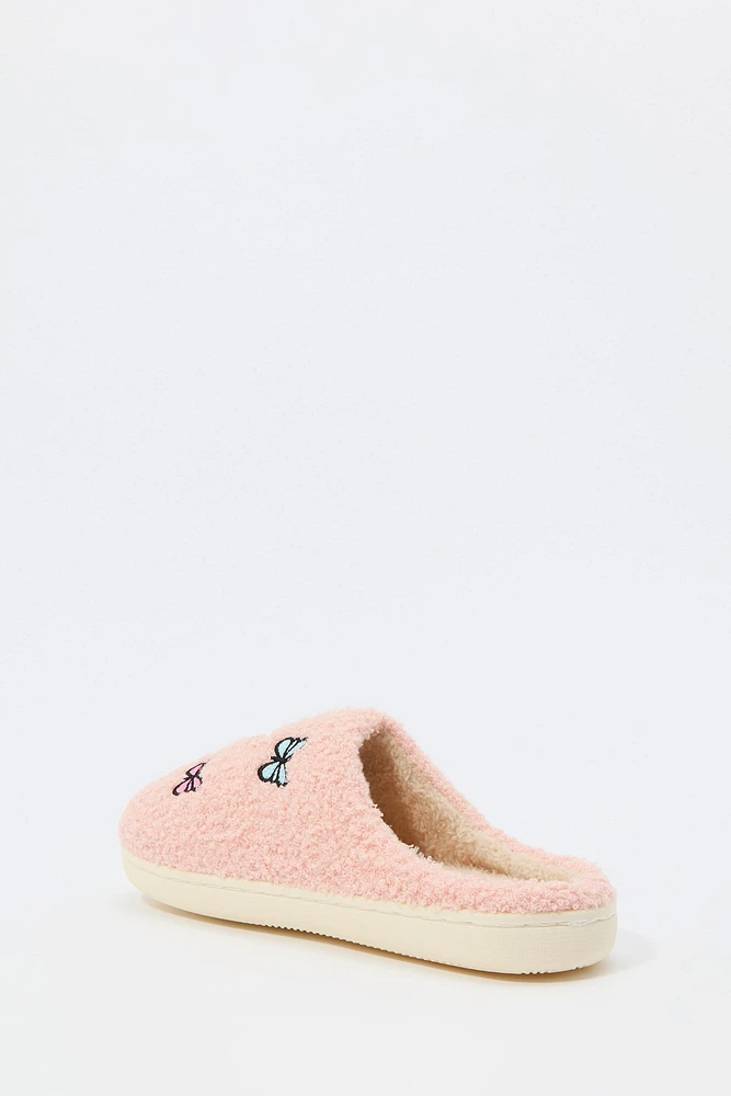 Butterfly Embroidered Sherpa Slipper