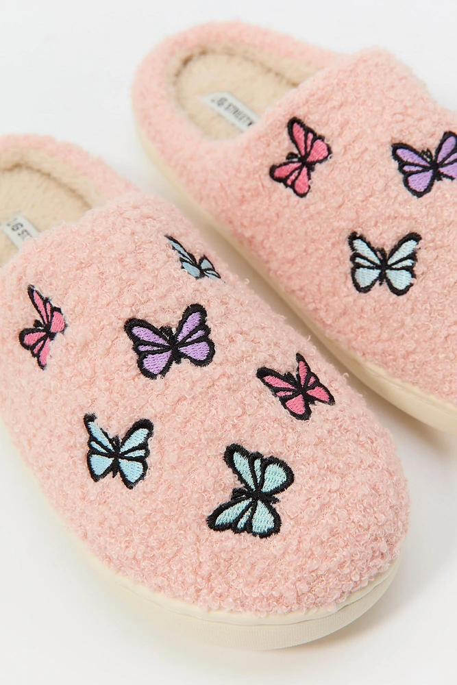 Butterfly Embroidered Sherpa Slipper