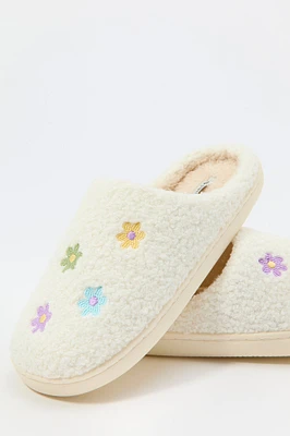 Pantoufles en Sherpa avec motif brodé Fleur