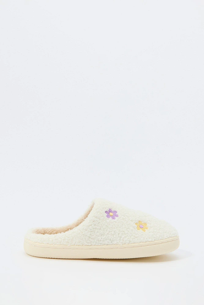 Pantoufles en Sherpa avec motif brodé Fleur