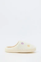 Flower Embroidered Sherpa Slipper