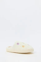 Flower Embroidered Sherpa Slipper