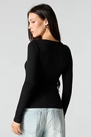 Ribbed Scoop Neck Long Sleeve Top