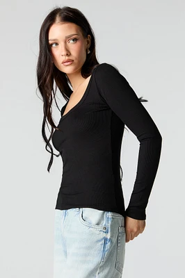 Ribbed Scoop Neck Long Sleeve Top