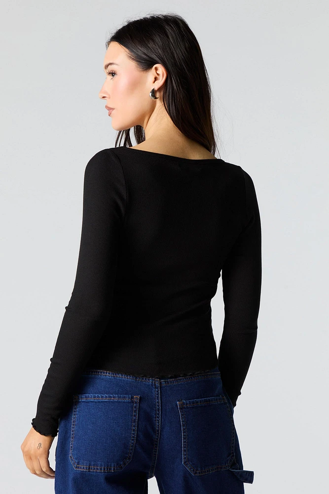 Ribbed Cinched Long Sleeve Top