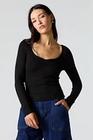 Ribbed Cinched Long Sleeve Top