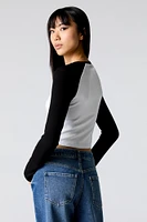 Ribbed Raglan Long Sleeve Crop Top