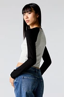 Ribbed Raglan Long Sleeve Crop Top