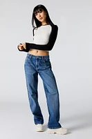 Ribbed Raglan Long Sleeve Crop Top