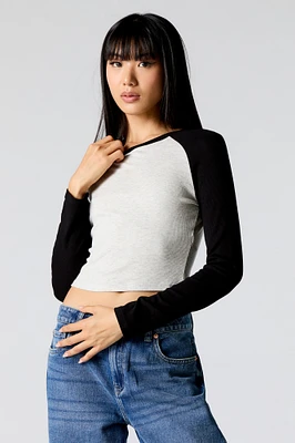 Ribbed Raglan Long Sleeve Crop Top