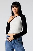 Ribbed Raglan Long Sleeve Crop Top