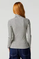 Striped Ribbed Turtleneck Long Sleeve Top