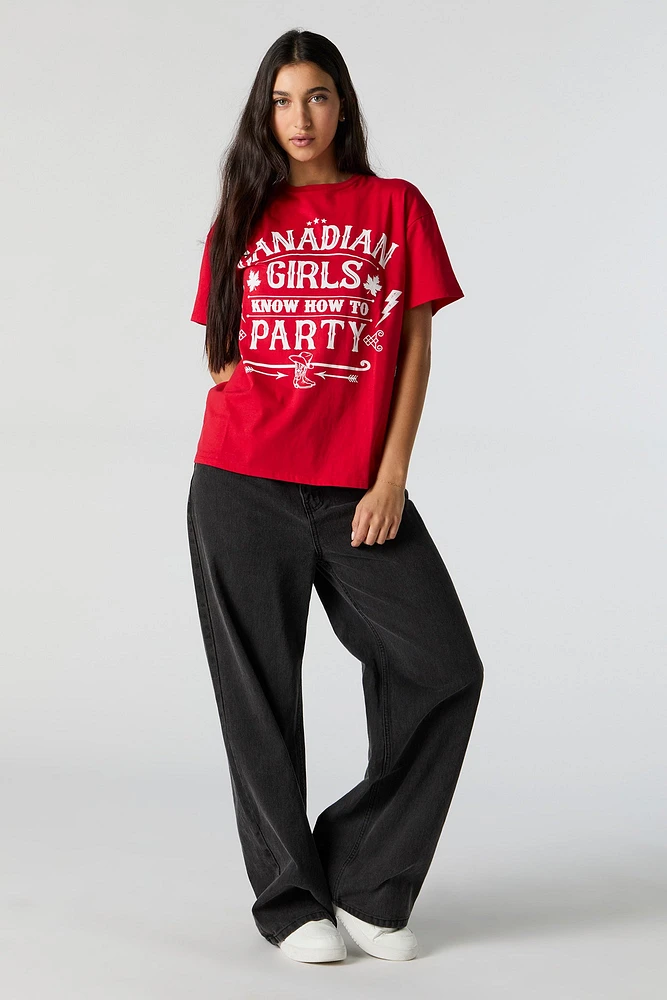 Canadian Girls Party Graphic Boyfriend T-Shirt
