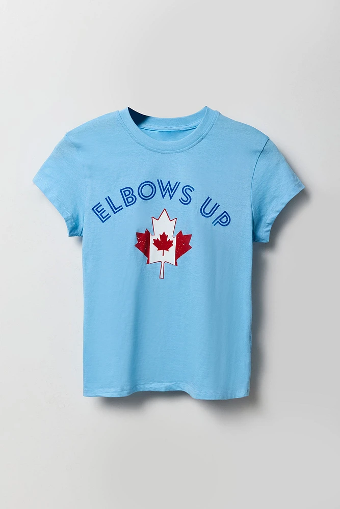 T-shirt bleu à imprimé Elbows Up Canada Day
