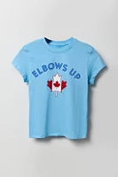 T-shirt bleu à imprimé Elbows Up Canada Day