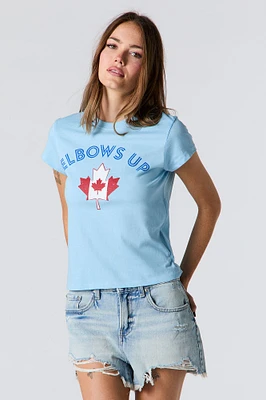 T-shirt bleu à imprimé Elbows Up Canada Day