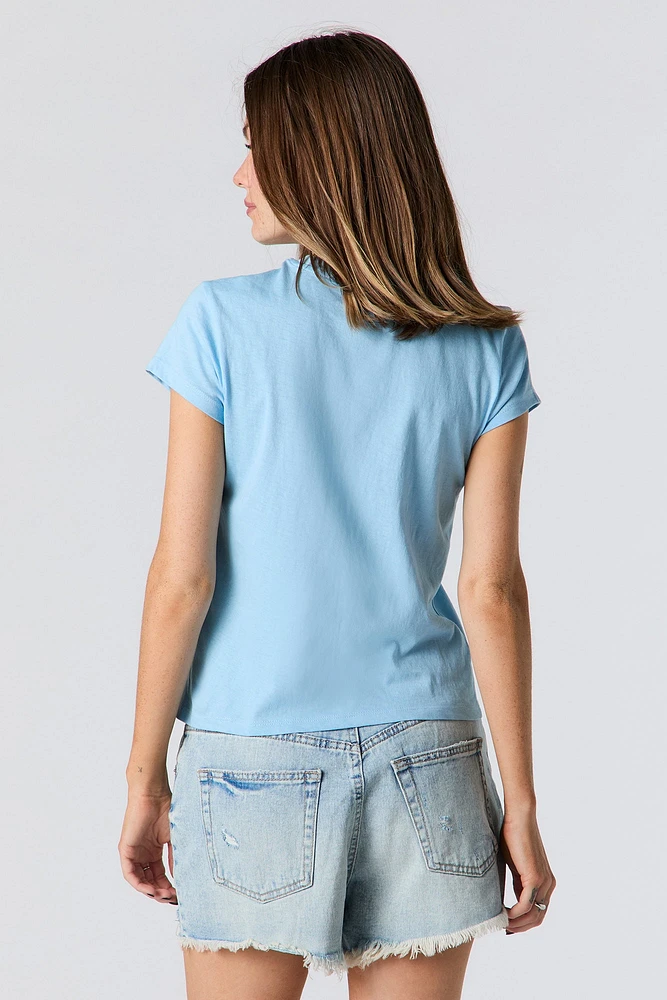 T-shirt bleu à imprimé Elbows Up Canada Day