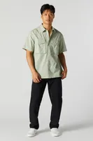 Poplin Button-Up Short Sleeve Top