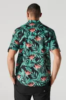 Hawaiian Floral Print Button-Up Top