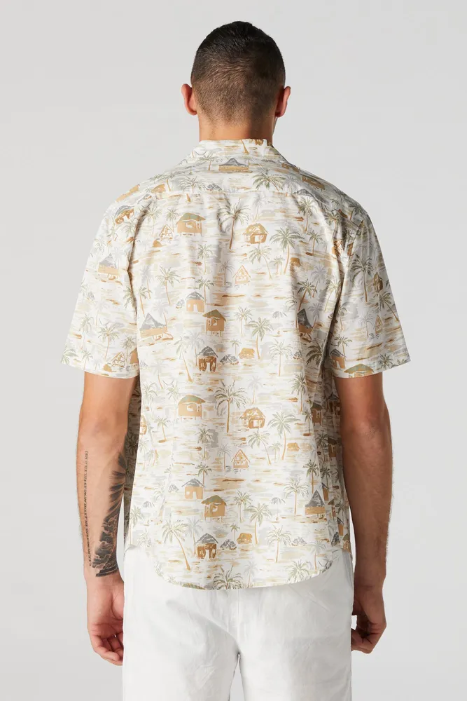 Hawaiian Palms Print Button-Up Top