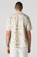 Hawaiian Palms Print Button-Up Top