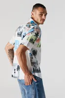 Hawaiian California Sunshine Print Button-Up Top