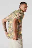 Hawaiian Yellow Flower Print Button-Up Top