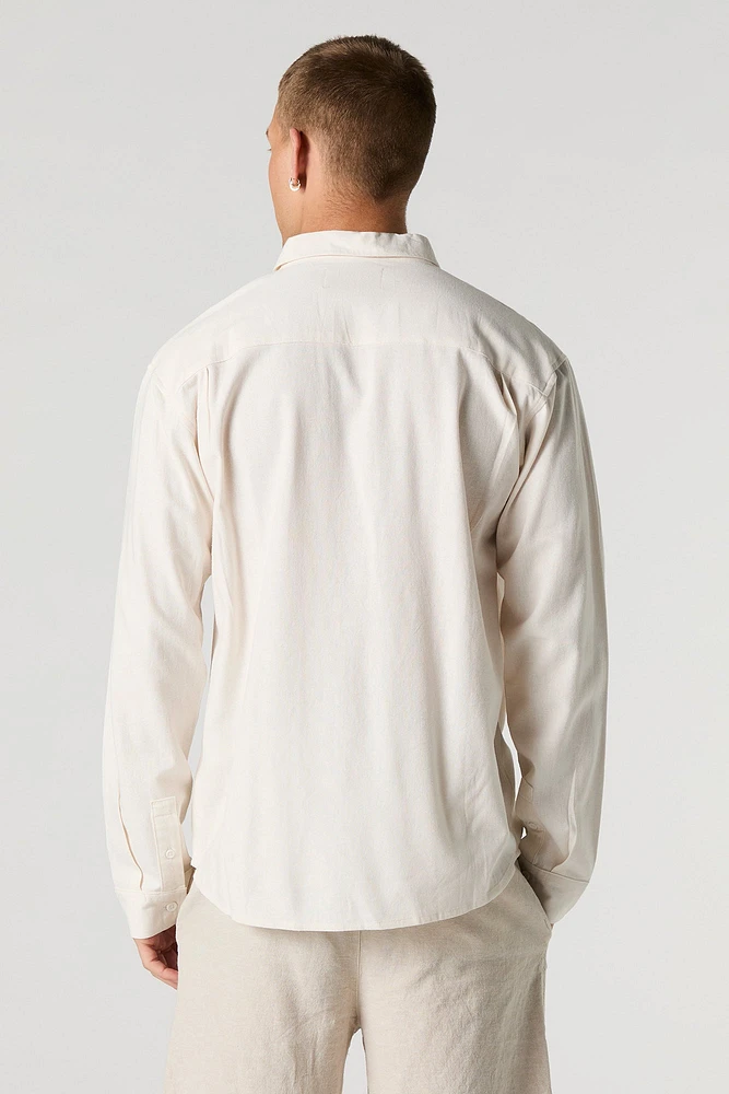 Linen Button-Up Long Sleeve Top