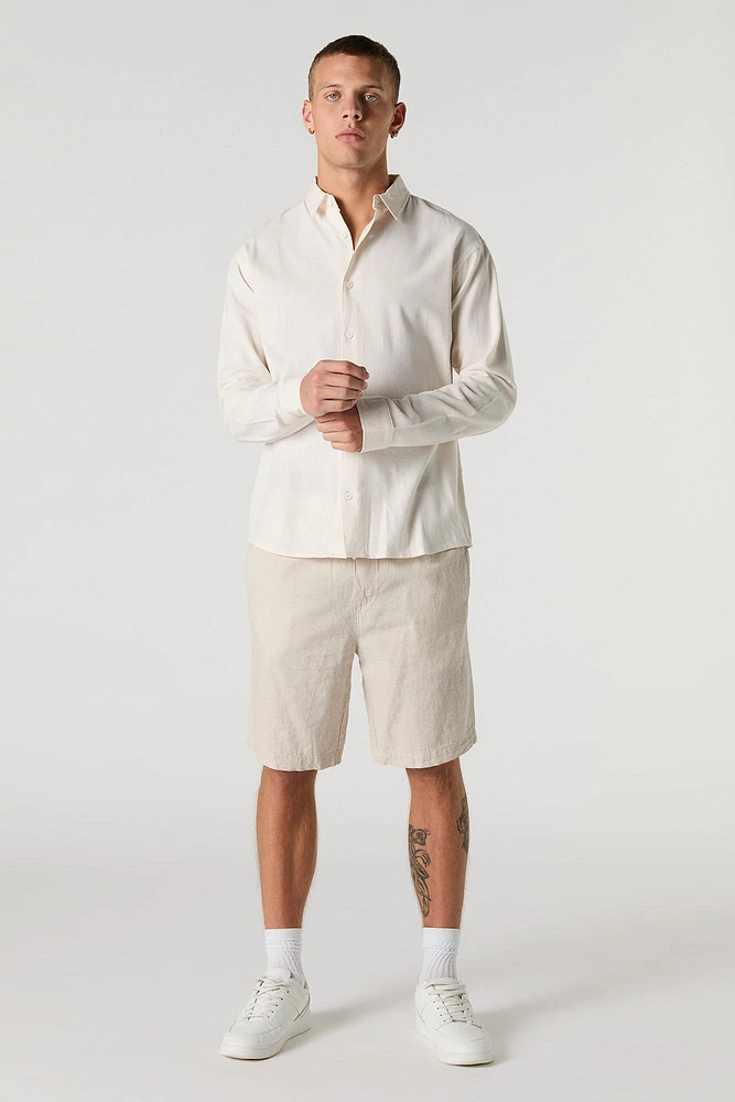 Linen Button-Up Long Sleeve Top