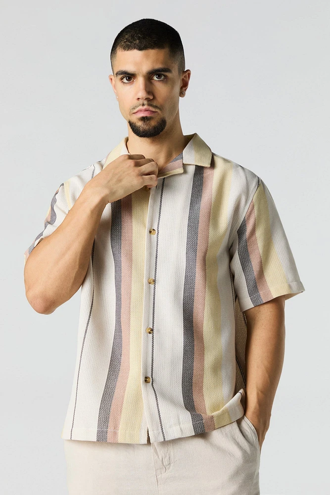 Textured Striped Button-Up Top
