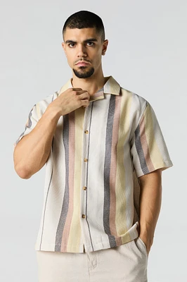 Textured Striped Button-Up Top
